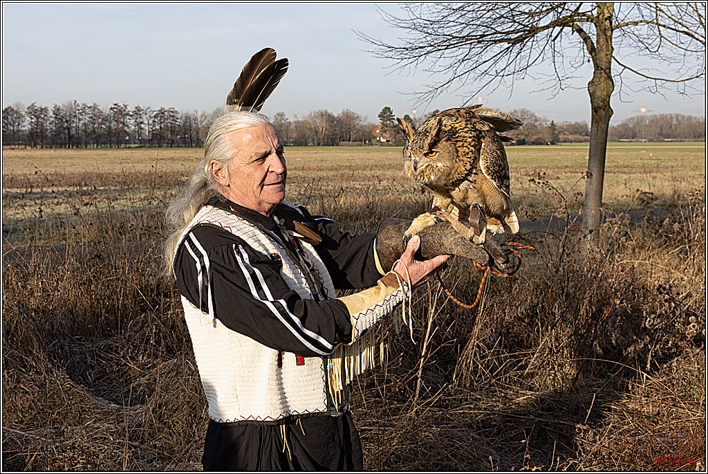 Cheyenne-Halbblut Hunting Wolf in der Falknerei Pierre Schmidt; Gymnich, 09.02.2023